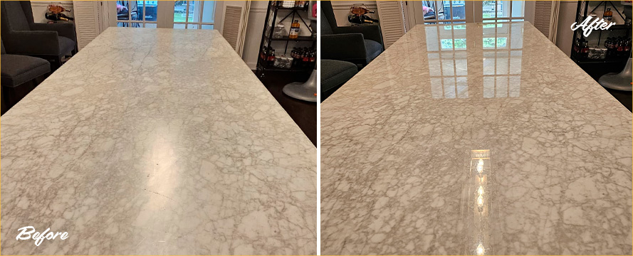 Marble Dining Table Before and After a Stone Honing in Riva, MD