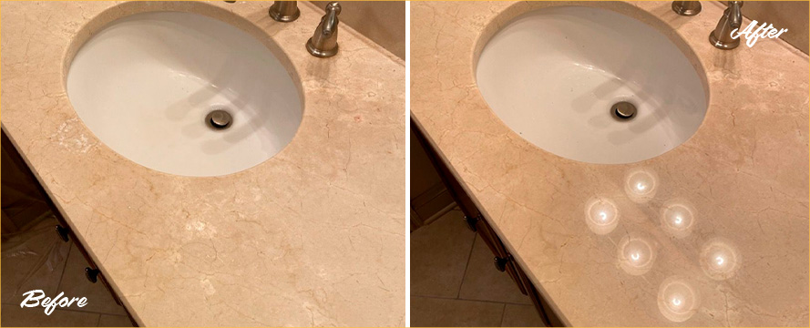 Vanity Top Before and After a Superb Stone Honing in Edgewater, MD