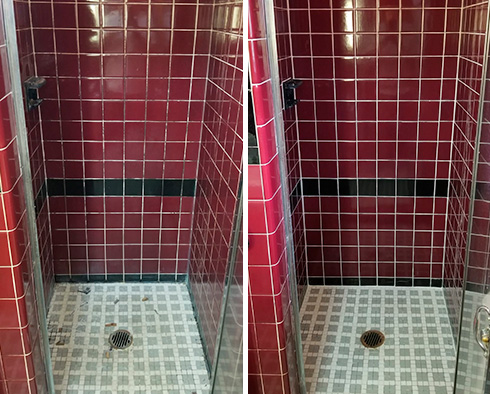 Tile Shower Before and After a Grout Cleaning in Edgewater
