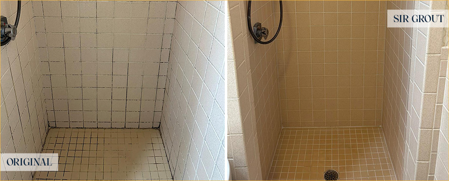 Shower Stall Before and After a Service from Our Tile and Grout Cleaners in Millersville