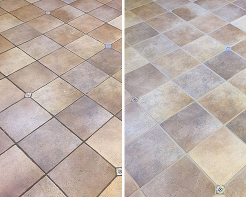 Kitchen Floor Before and After a Grout Cleaning in Arnold 