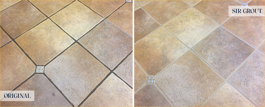 Kitchen Floor Before and After a Grout Cleaning in Arnold 