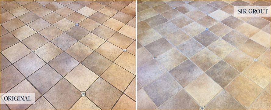 Ceramic Tile Floor Before and After a Grout Cleaning in Arnold 