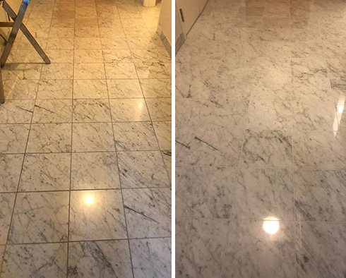 Residential Floor Before and After a Stone Polishing in Edgewater