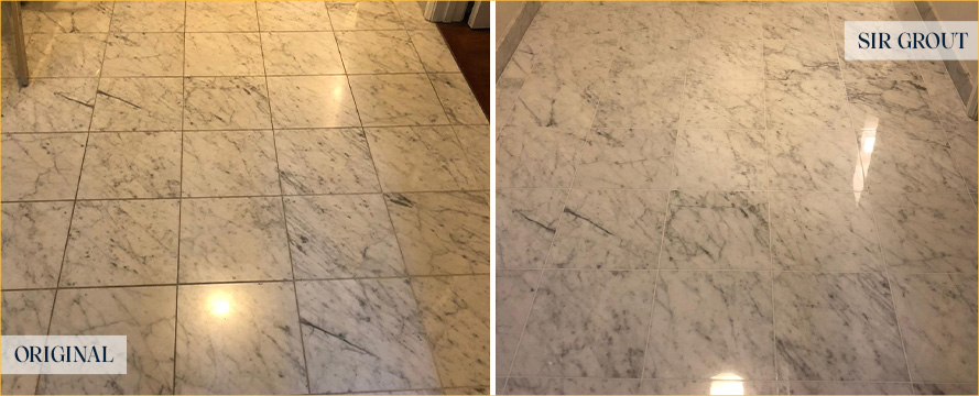 Residential Floor Before and After a Stone Polishing in Edgewater