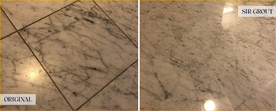 Close-up of Floor Before and After a Stone Polishing in Edgewater