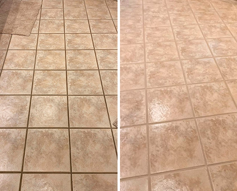 Tile Floor Before and After a Grout Cleaning in Odenton