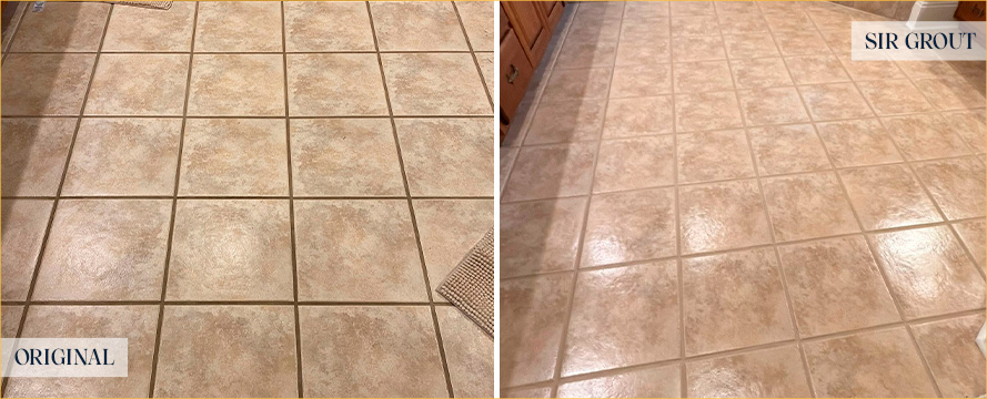 Tile Floor Before and After a Grout Cleaning in Odenton