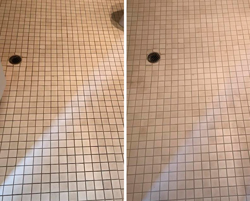 Shower Floor Before and After a Grout Cleaning in Arnold