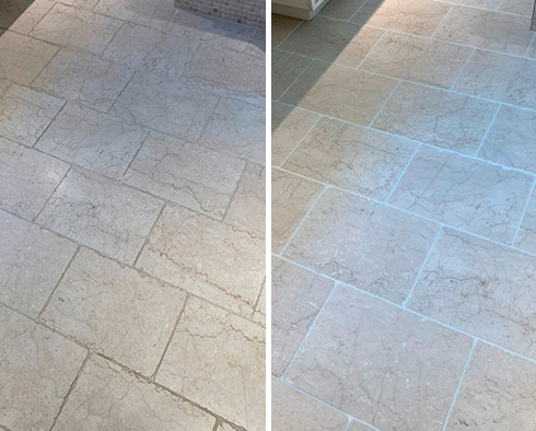 Tile Floor Before and After a Grout Cleaning in Edgewater