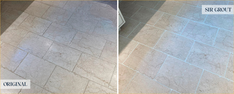 Tile Floor Before and After a Grout Cleaning in Edgewater